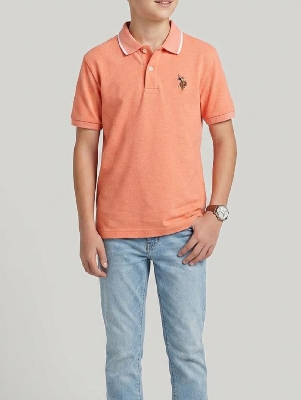 U.S. Polo Assn. Orange Polo with White Trim, Size Youth XL (14-16)